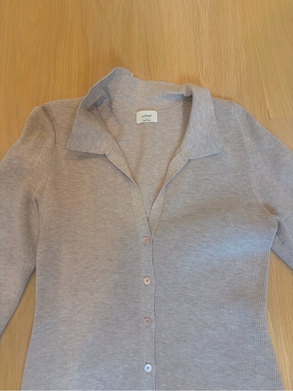 Wilfred Taupe Ribbed Button-Front Cardigan